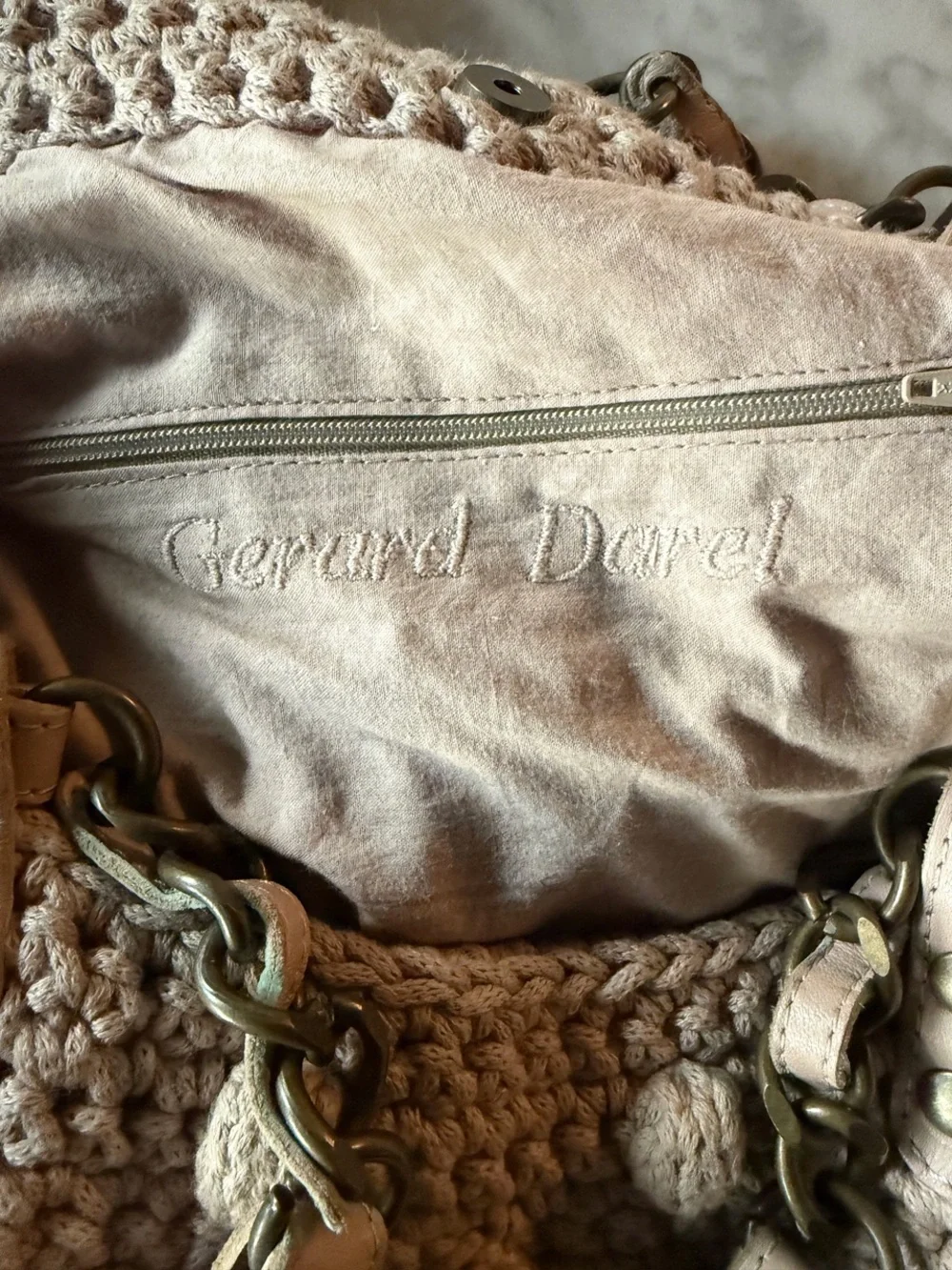 GERARD DAREL Hand-Crocheted Bubble Knit Tote Bag - Beige